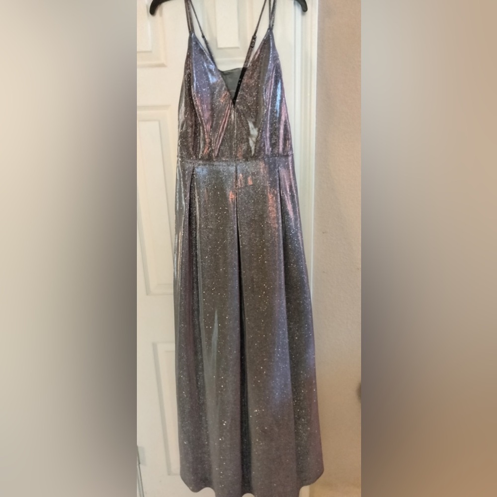 Silver and Purple Sequin Maxi A-Line Dress